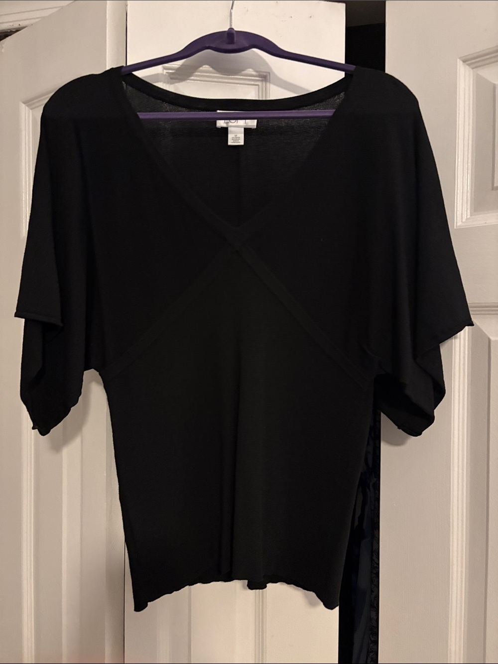 Ann Taylor Loft Black Deep V-Neck Women’s Blouse, size medium
